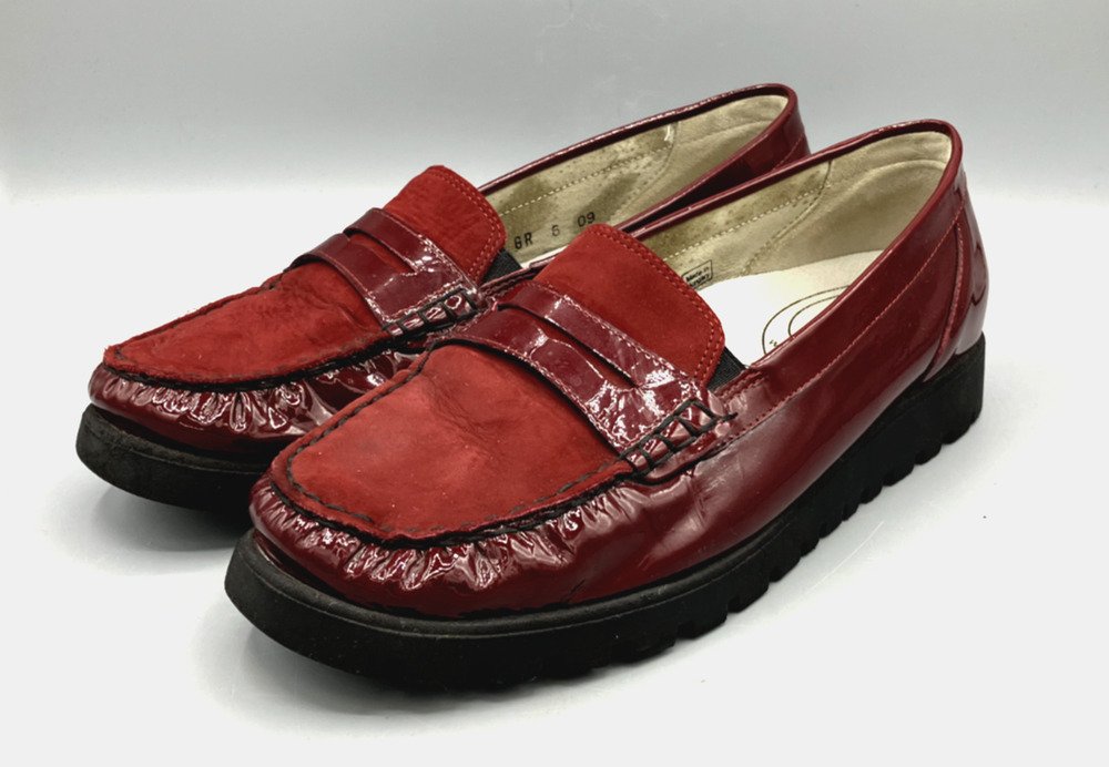 Waldlaufer Eliza Hegli Red Combination Loafer Patent Leather & Suede Women Sz 9